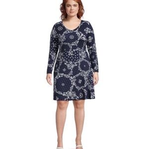 Women's Plus Long Sleeve Swing Dress Terra & Sky Size 2X NWT Navy Blue W Pockets